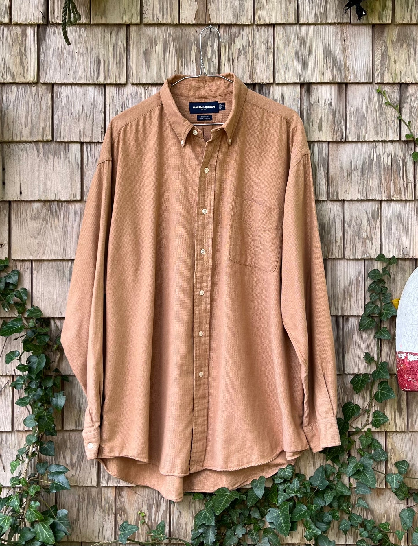 90s Ralph Lauren Golf 'Tilden' Herringbone Weave Brushed Cotton Button Down Shirt (XL/XXL)