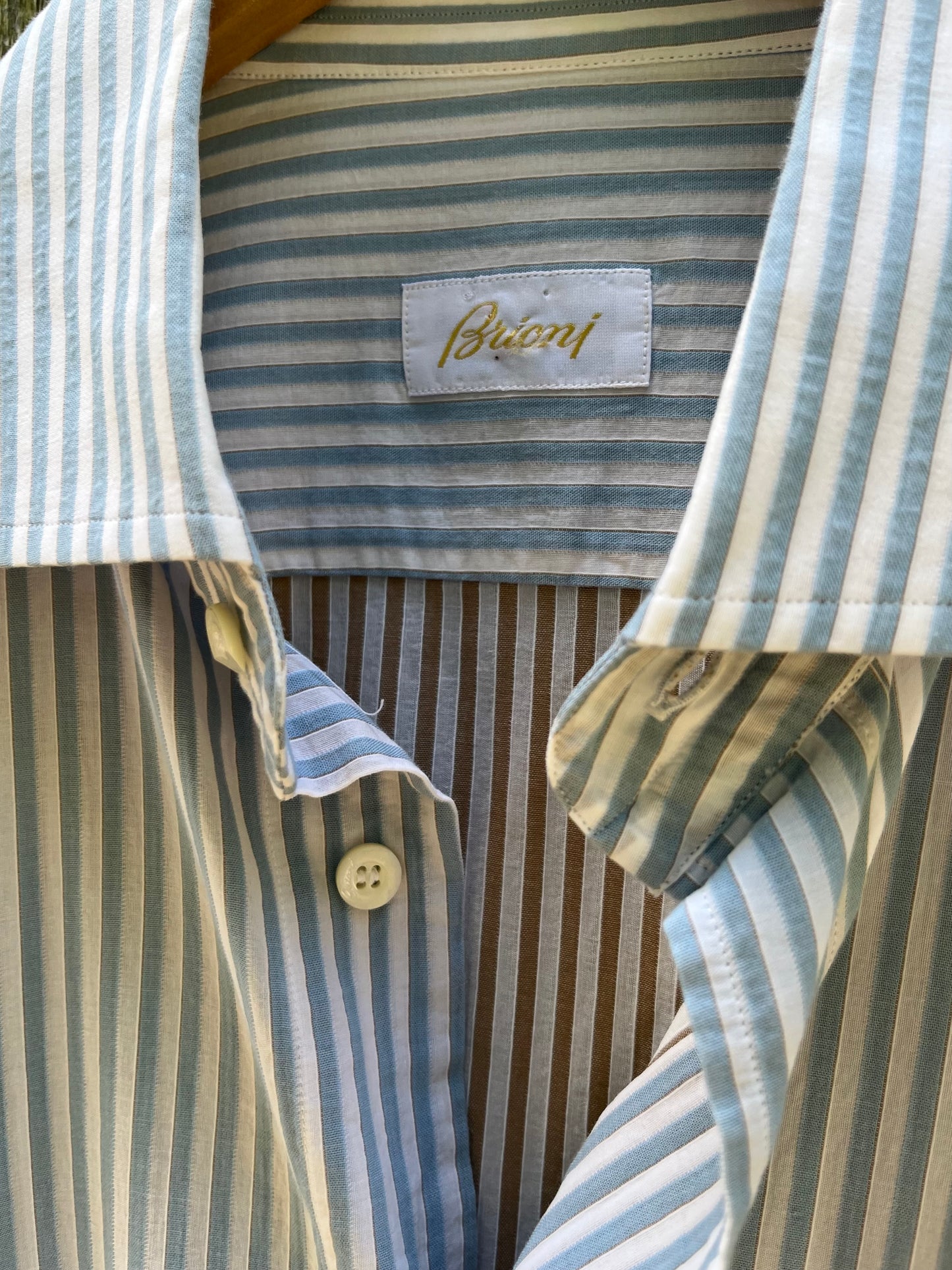 00s Brioni Cotton Textured Stripe Button Front Shirt (XL)
