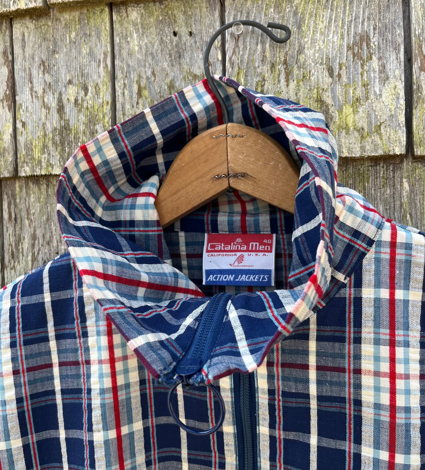 70s Catalina Cotton Seersucker Zip Front ‘Action Jacket’ (L/XL)