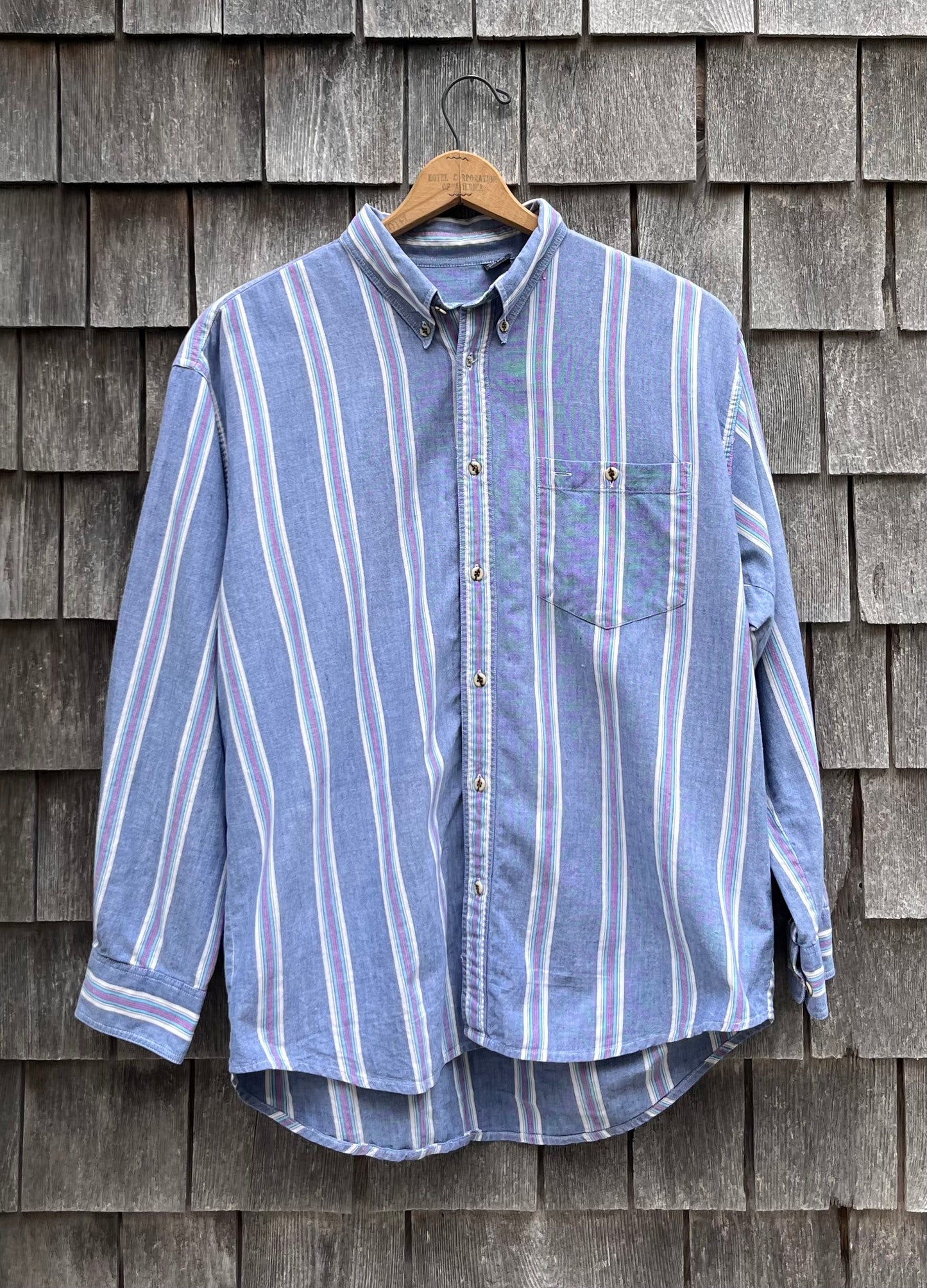 90s Stockton Stripe Cotton Chambray Button Down Shirt (16.5-3)