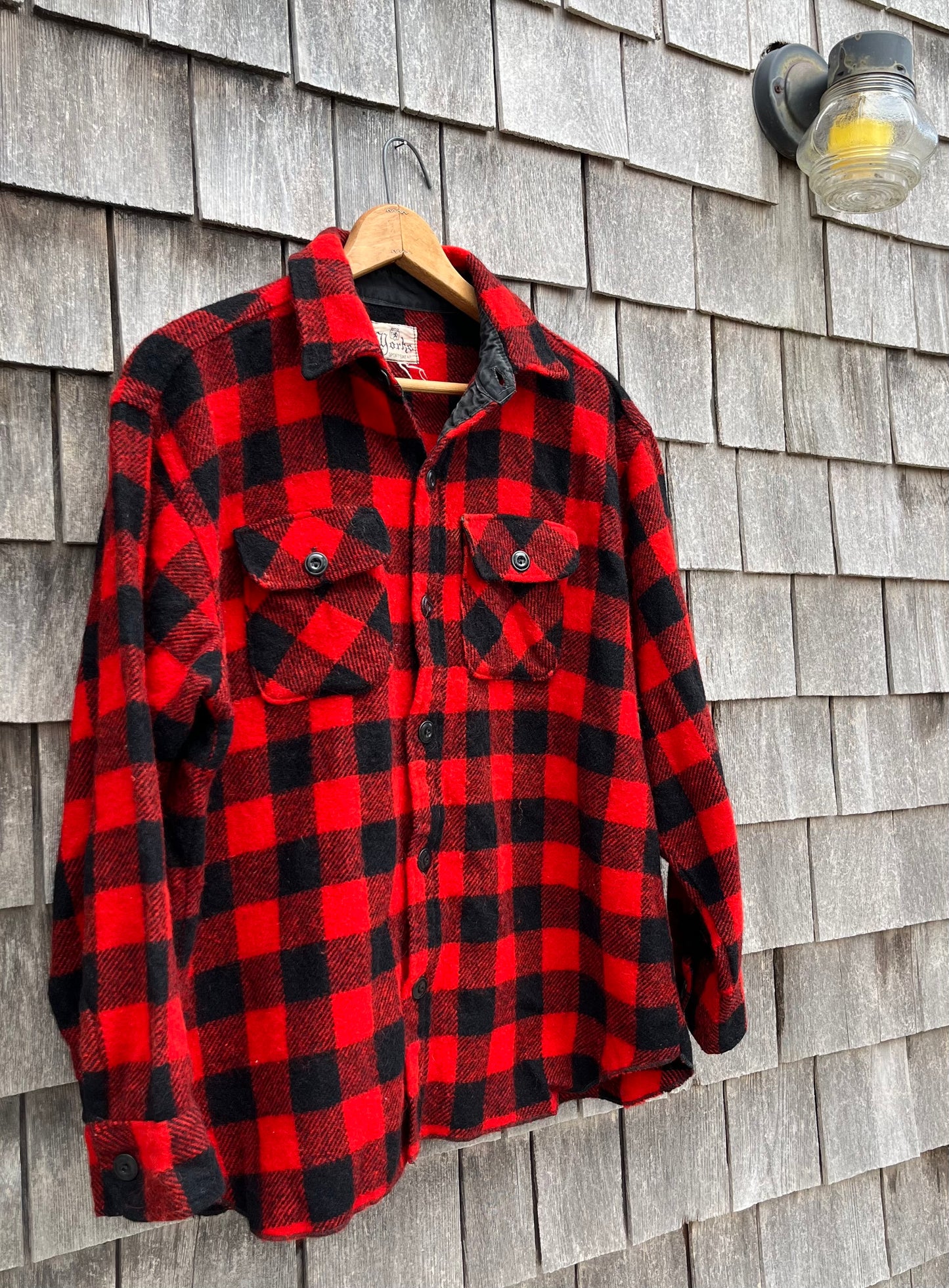 50s Yorke Sportswear Buffalo Check Wool Overshirt (XL)