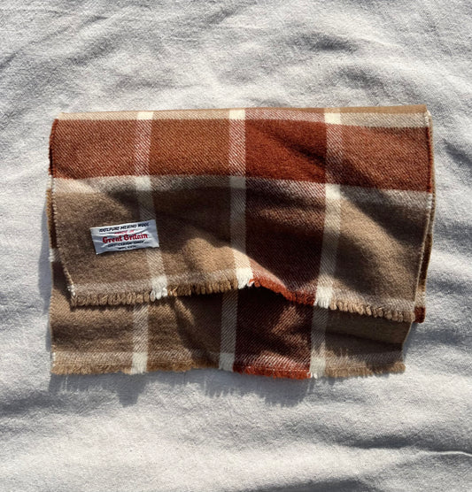 70s Merino Wool Check Knit Scarf Made in Great Britain