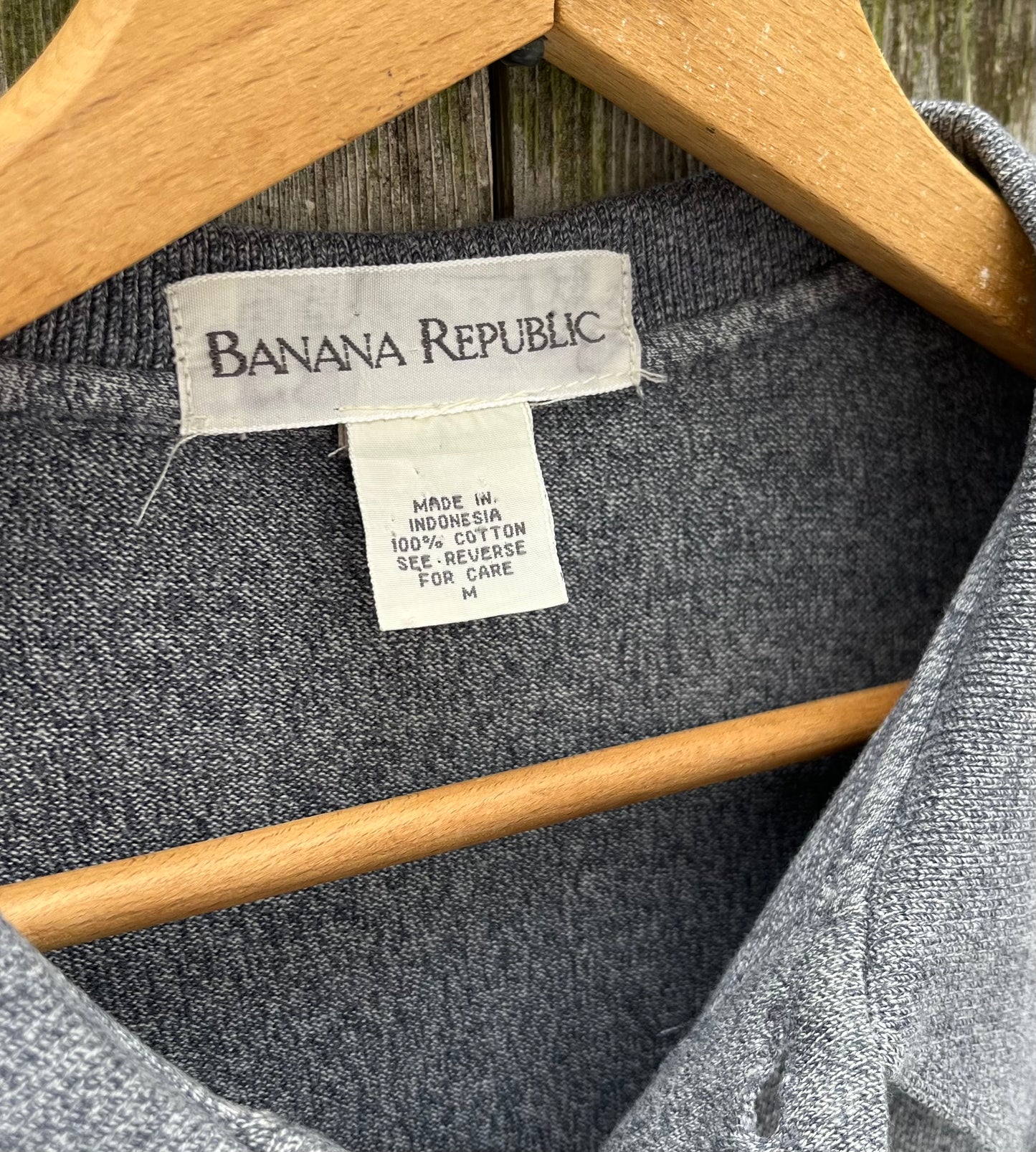 90s Banana Republic Heather Indigo Cotton Long Sleeve Polo Shirt (L/XL)