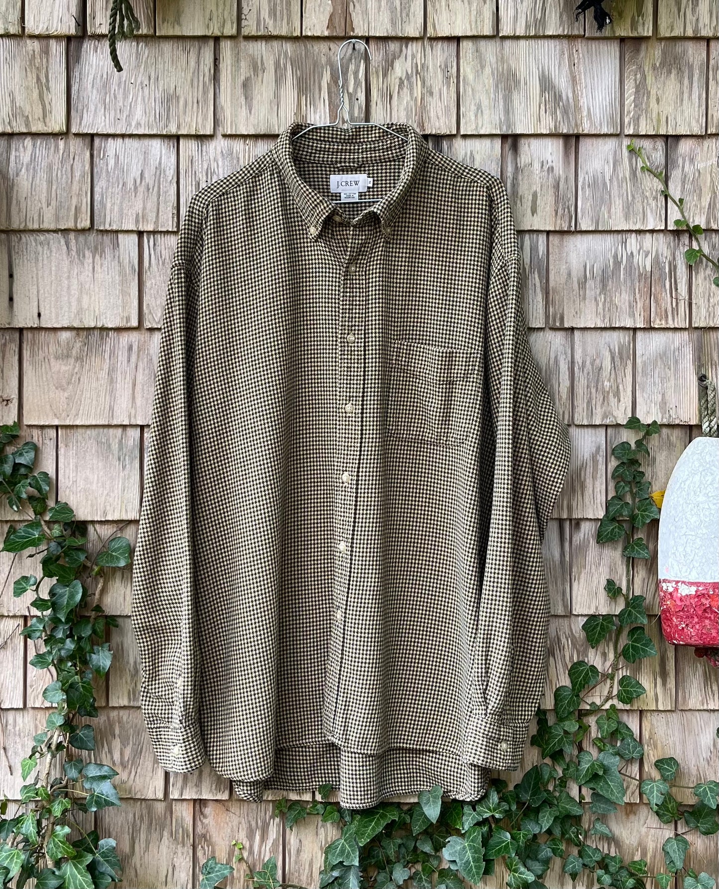 90s J. Crew Houndstooth Weave Brushed Cotton Button Down Shirt (XL/XXL)