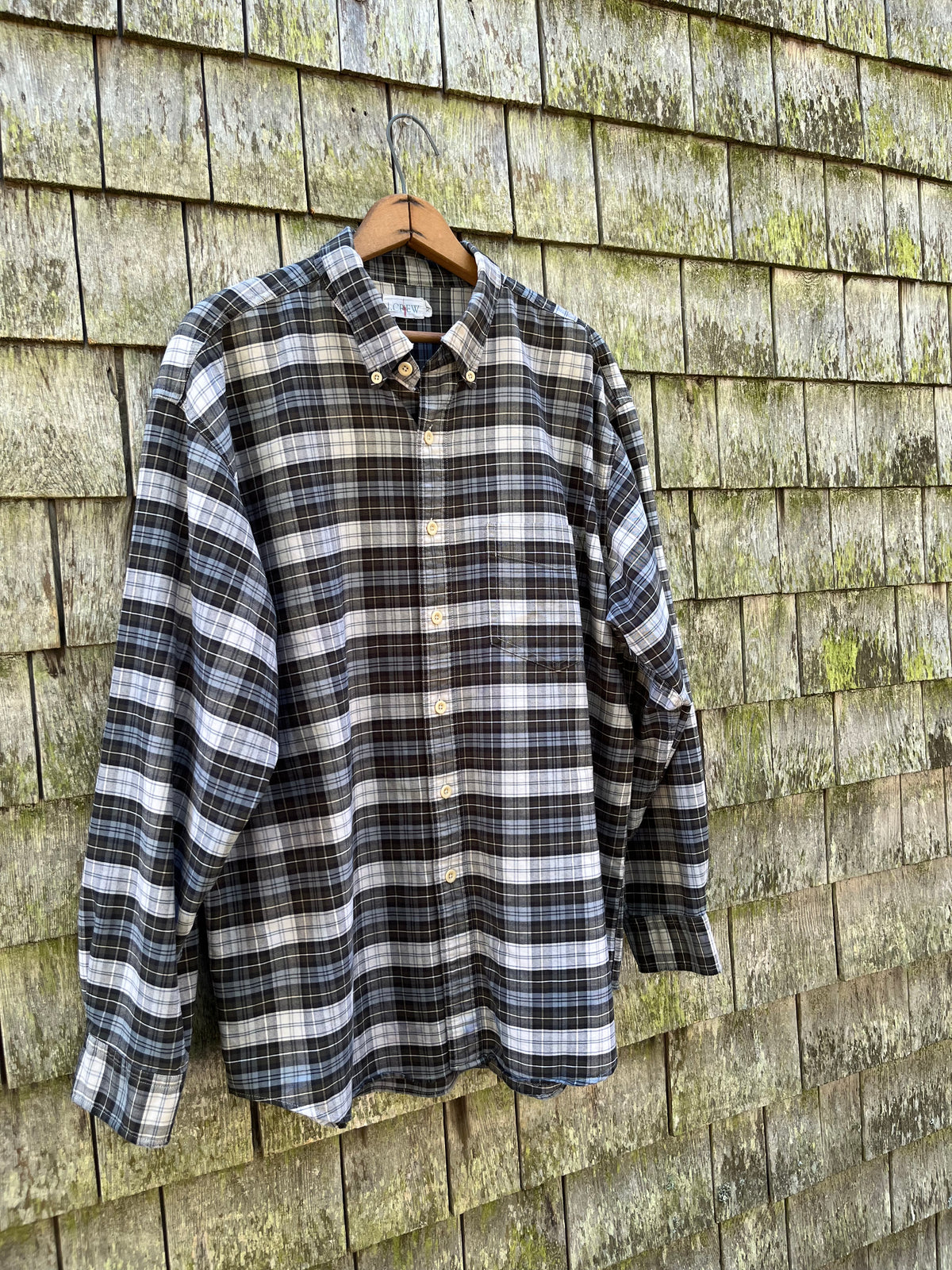 90s J.Crew Plaid Cotton Twill Button Down Shirt (XL)