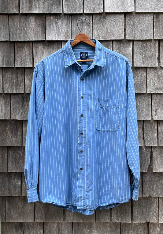 80s GAP Striped Chambray Cotton Shirt (L)