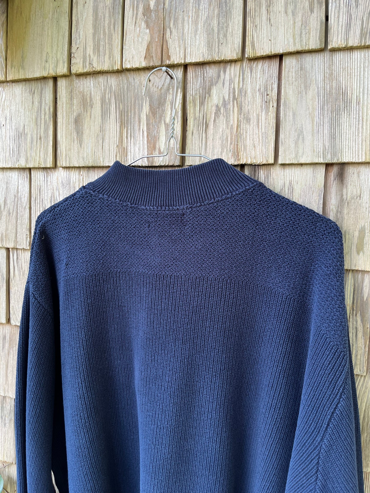 90s L.L. Bean Henley Collar Cotton Knit Sweater (XL)