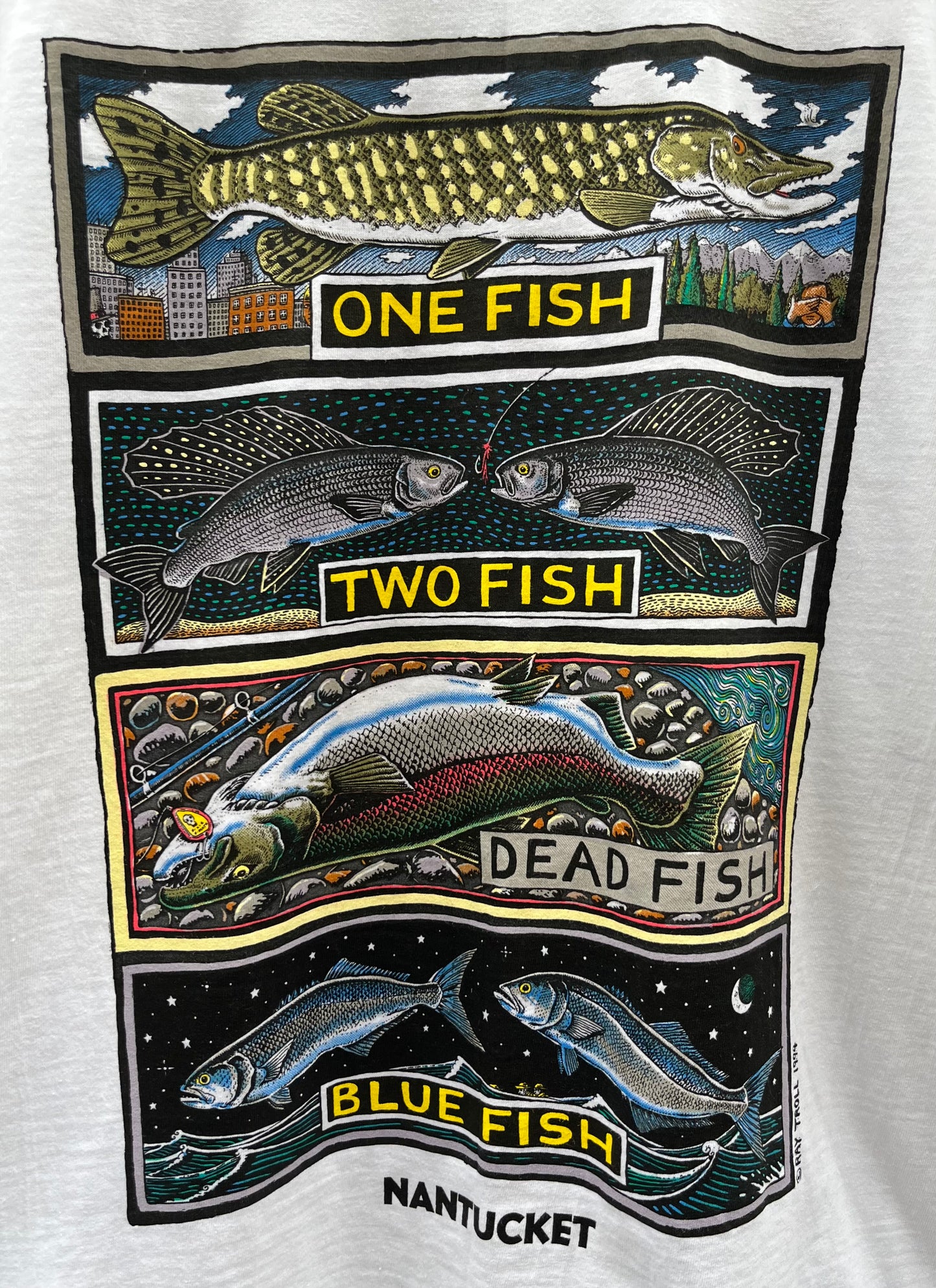 90s Nantucket Bluefish Ray Troll Designs T-Shirt (XL)