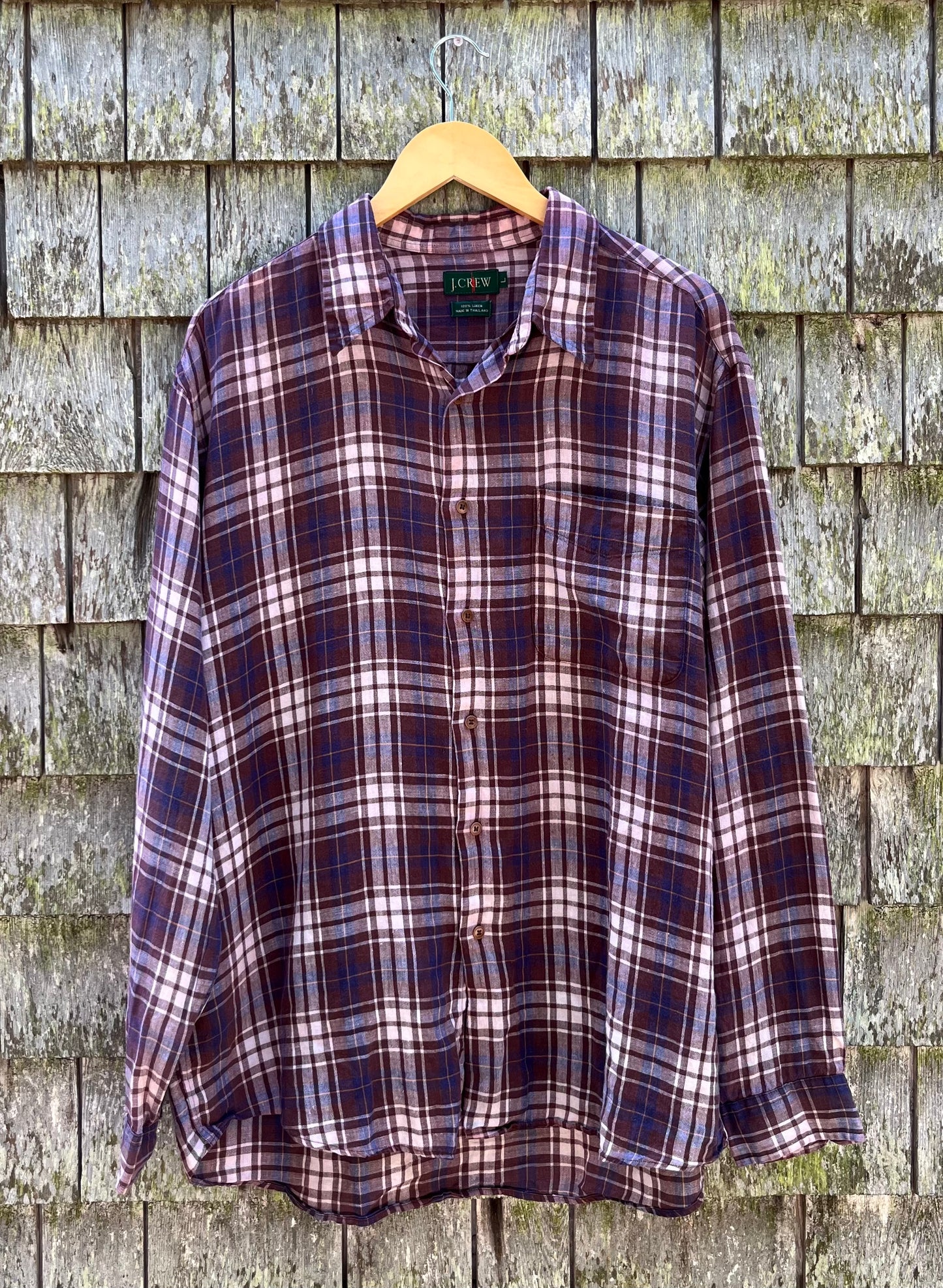90s J.Crew Linen Check Button Front Shirt (XL)