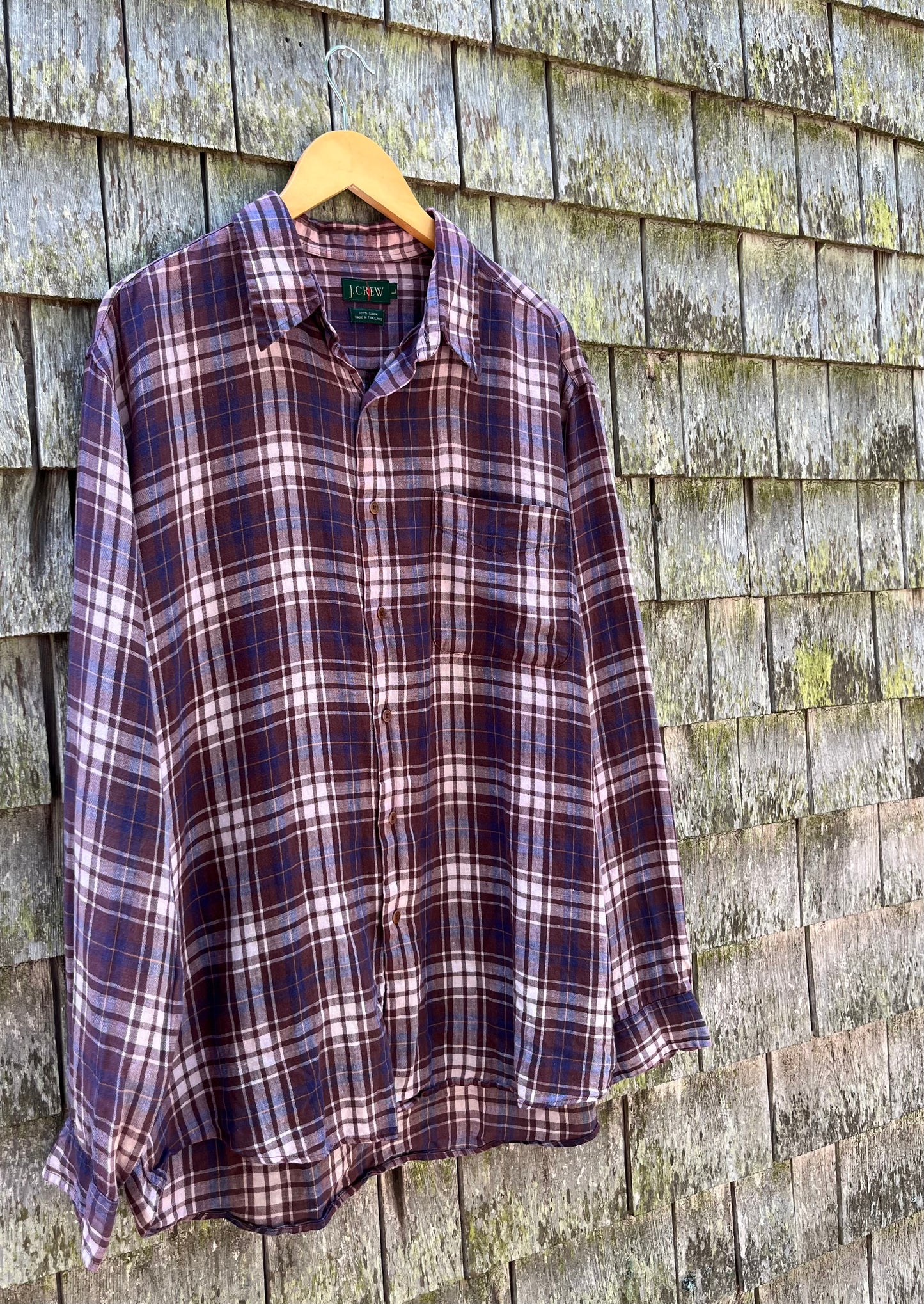90s J.Crew Linen Check Button Front Shirt (XL)