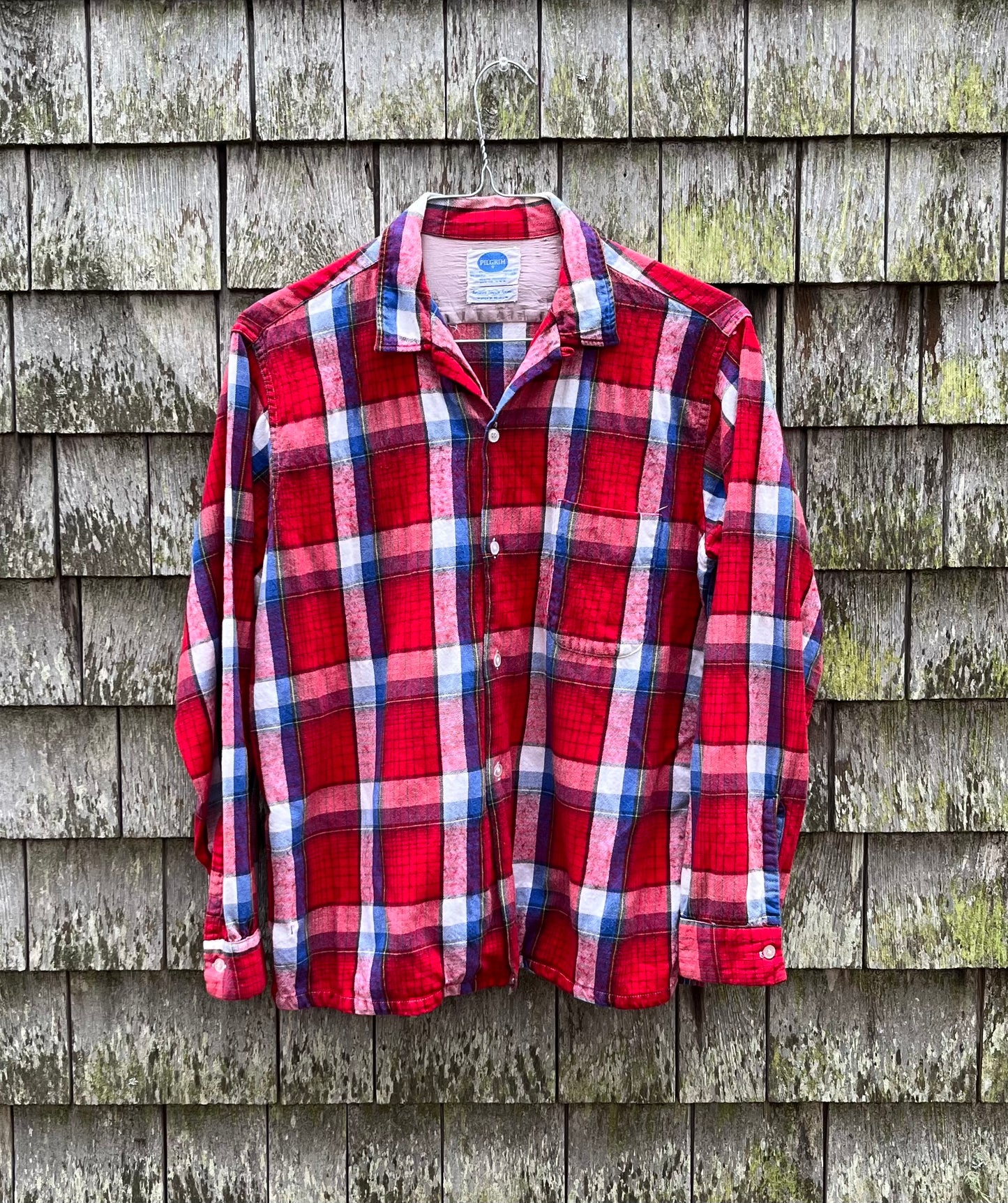 50s Pilgrim 'Lurella' Wool Cotton Blend Flannel Loop Collar Shirt (L)