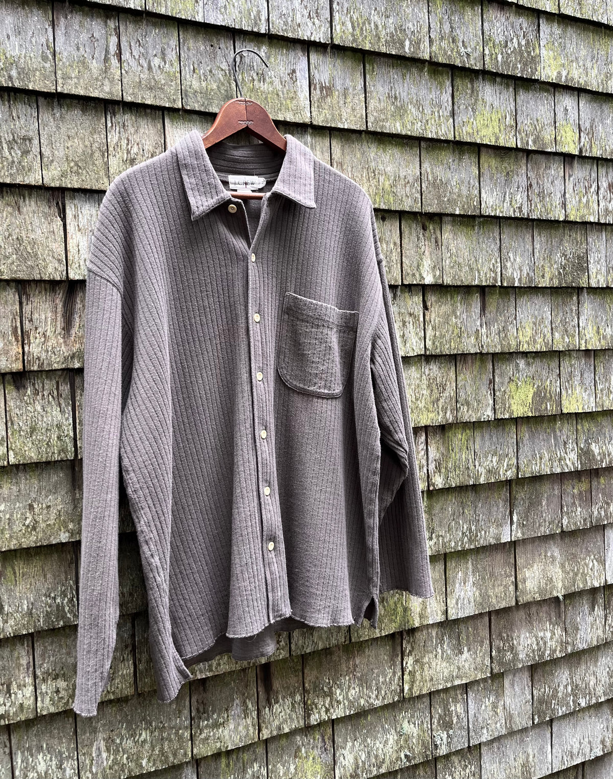 90s J.Crew Ribbed Jersey Knit Cotton Button Up Shirt (L)