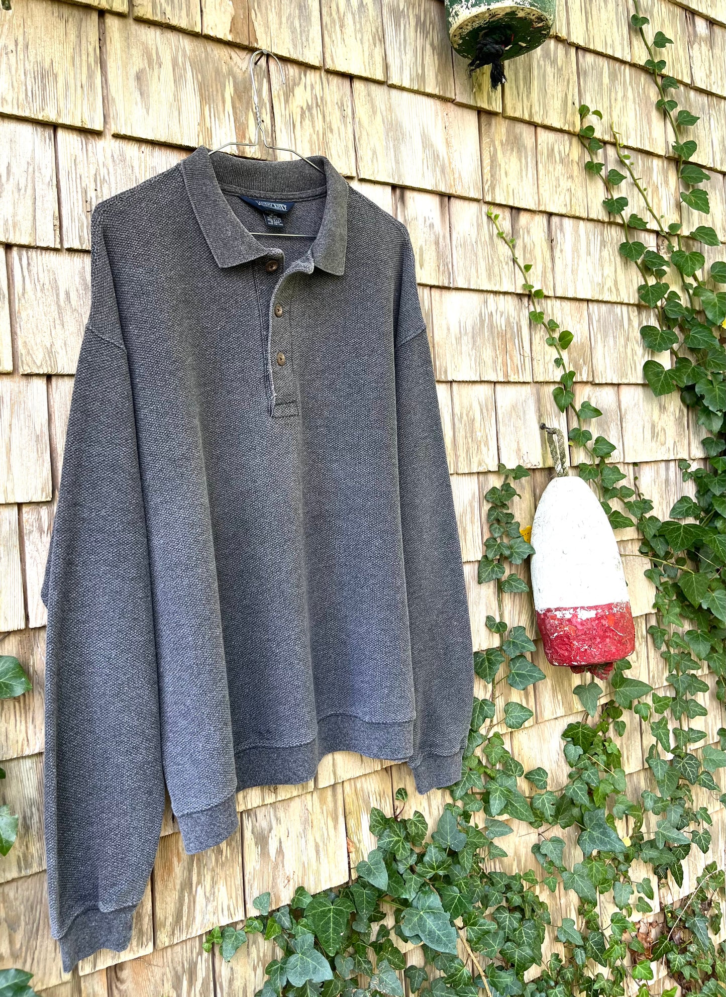 90s Lands’ End Heavyweight Cotton Pique Pullover Shirt (L)