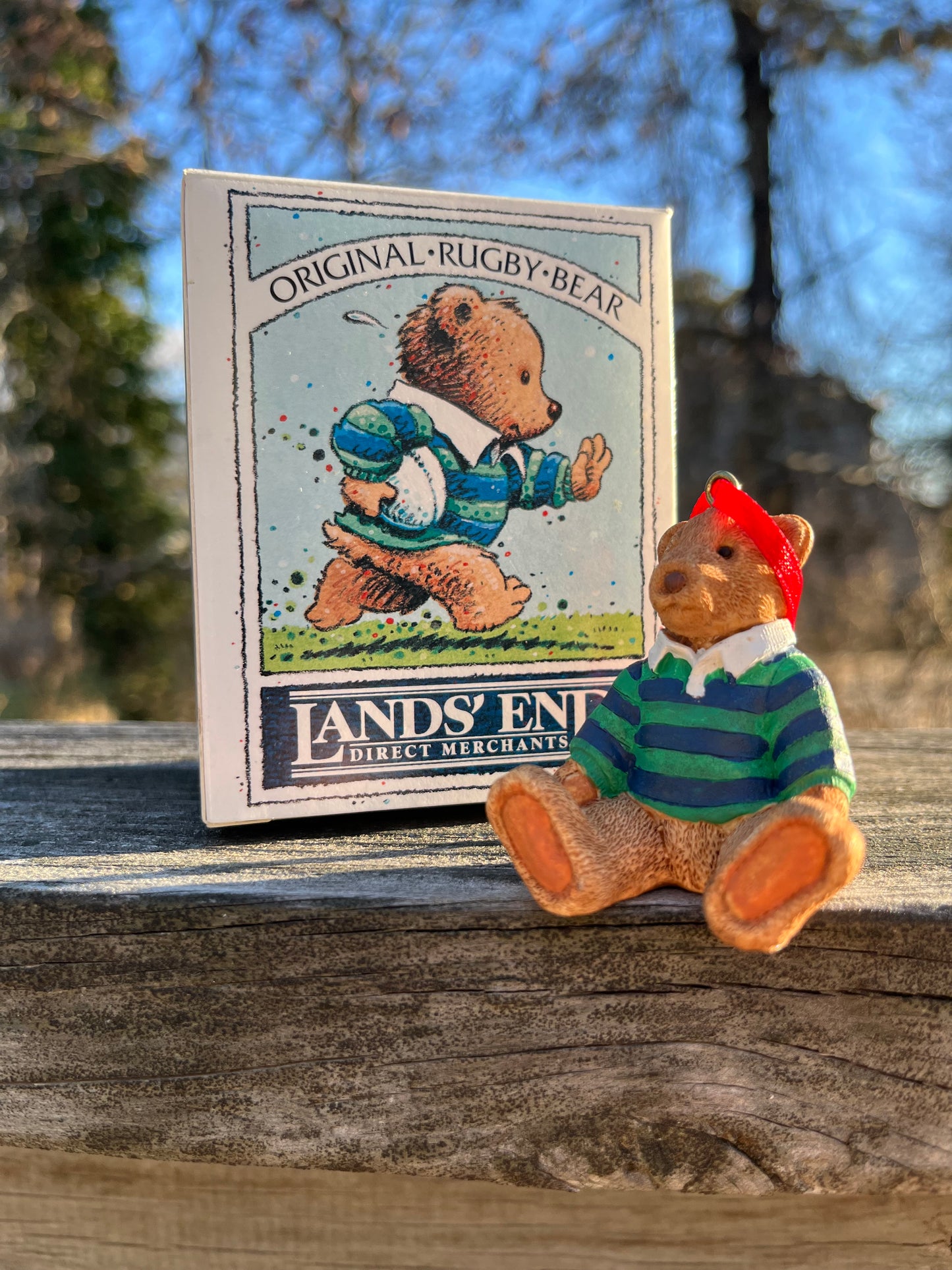 90s Lands’ End Rugby Bear Ceramic Christmas Ornaments