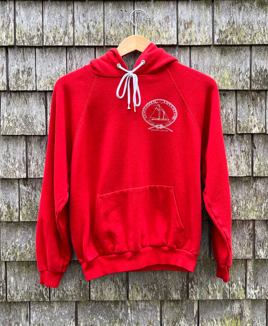 80s Camden Maine Schooner Adventure Raglan Sleeve Hooded Sweatshirt (M)