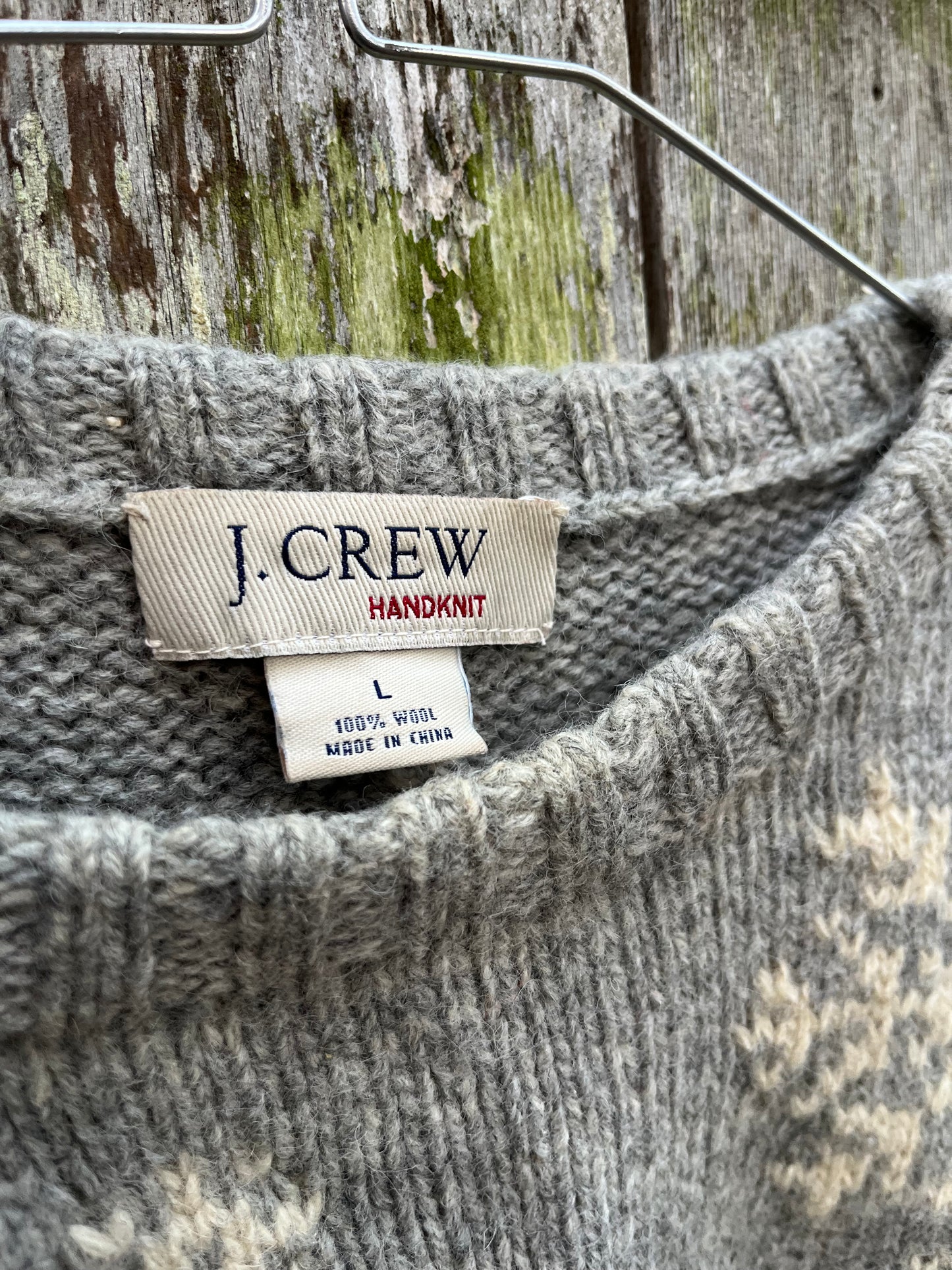 00s J.Crew Handknit Wool Snowflakes Sweater (XL)