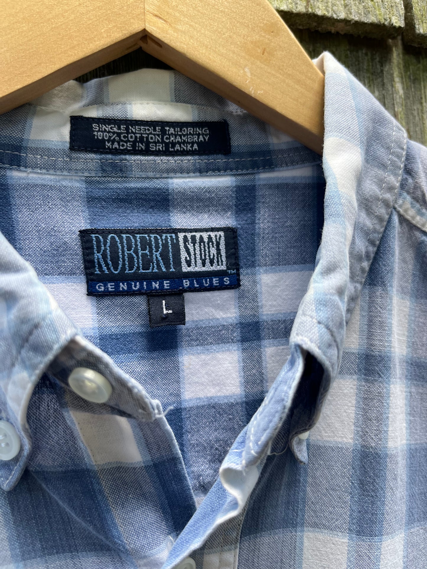 90s Robert Stock Faded Cotton Chambray Check Button Down Shirt (XL)