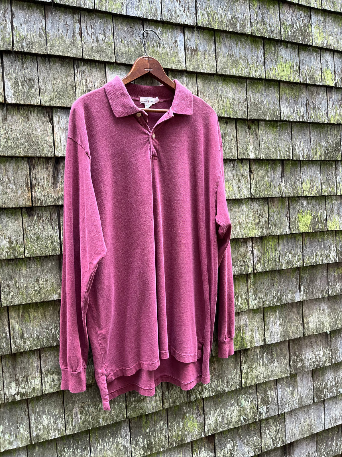 90s J.Crew Garment Dye Cotton Long Sleeve Polo Shirt (L)
