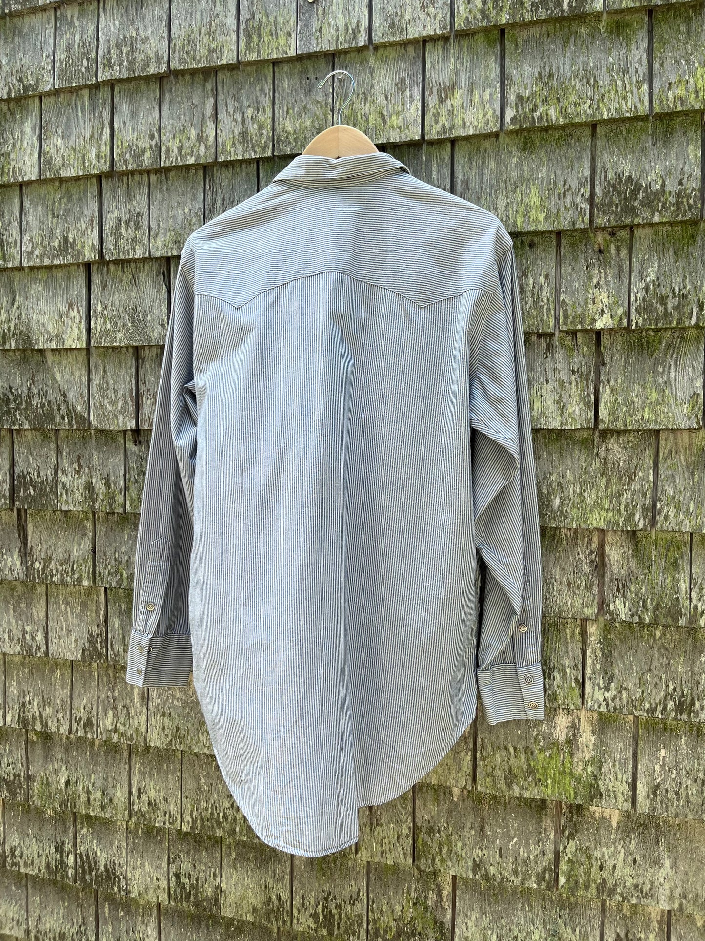90s L.L. Bean Cotton Hickory Stripe Western Snap Front Shirt (L)
