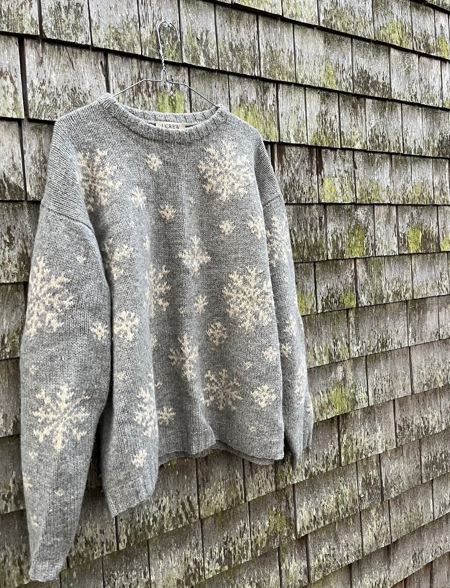 00s J.Crew Handknit Wool Snowflakes Sweater (XL)