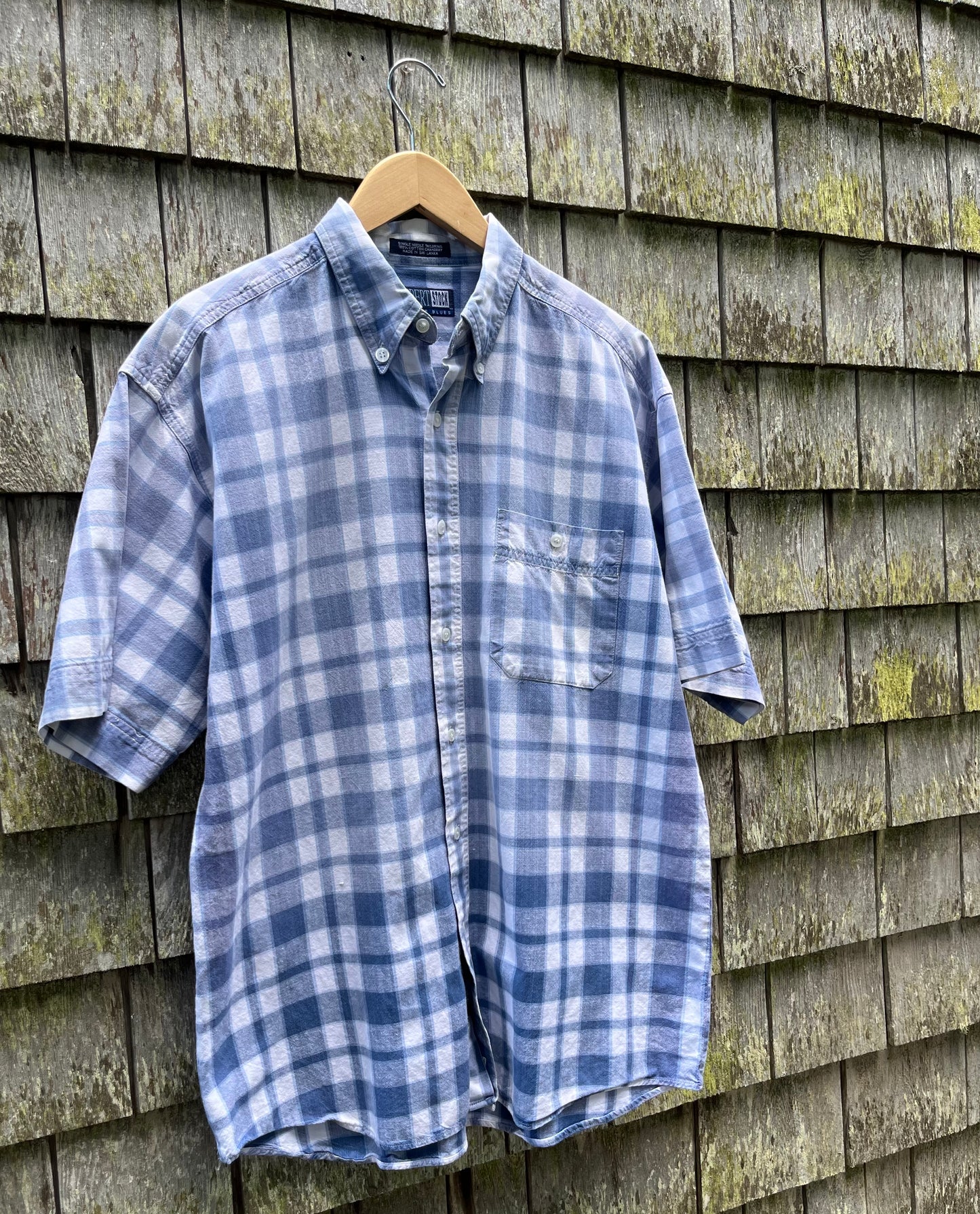90s Robert Stock Faded Cotton Chambray Check Button Down Shirt (XL)