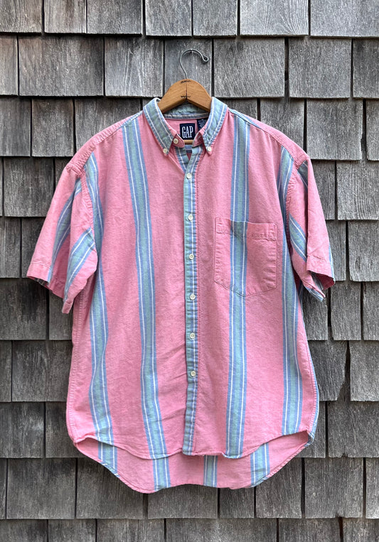 90s GAP Short Sleeve Striped Cotton Button Down Shirt (L)