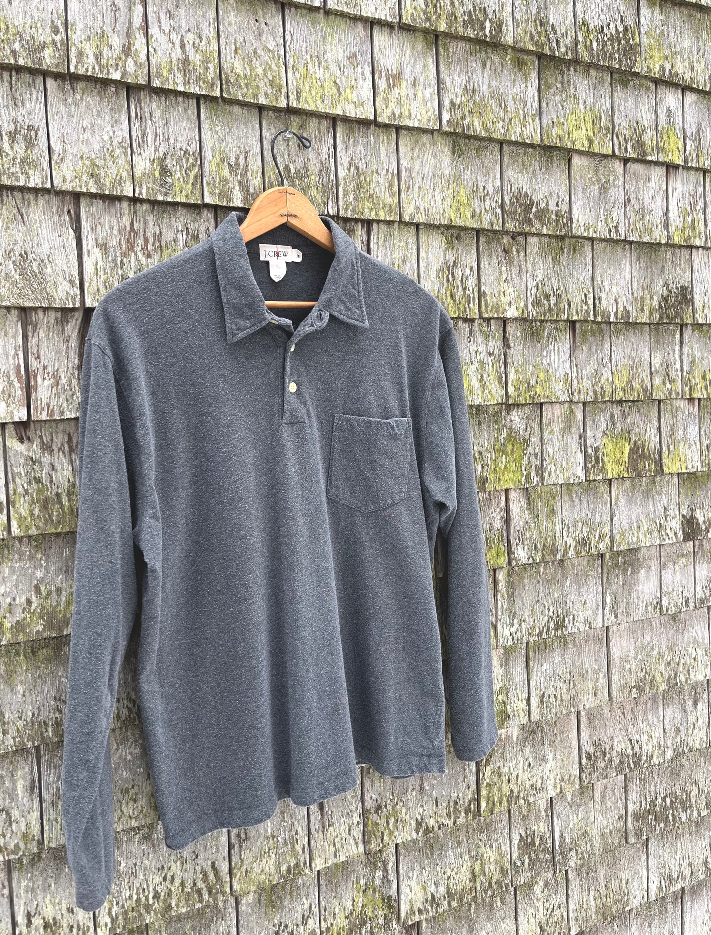 90s J.Crew Cotton Long Sleeve Pocket Polo Shirt (L)