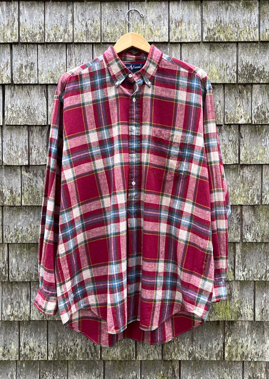 90s Polo Ralph Lauren Linen Cotton Popover Button Down Shirt (XL/XXL)