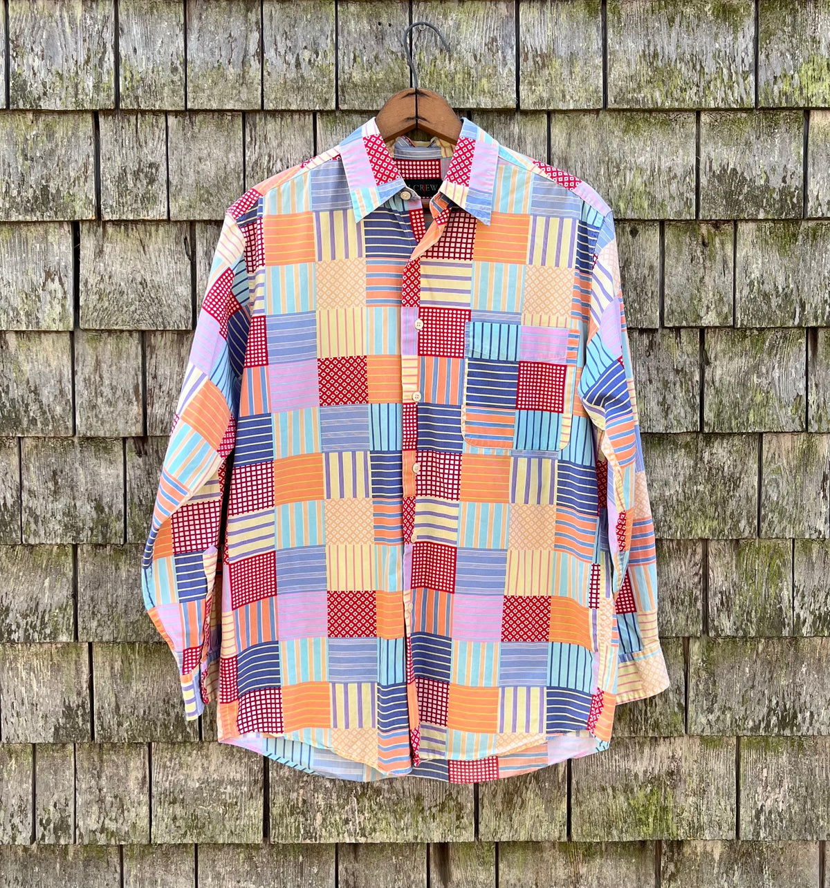 90s J.Crew Patchwork Cotton Broadcloth Button Up Shirt (M)