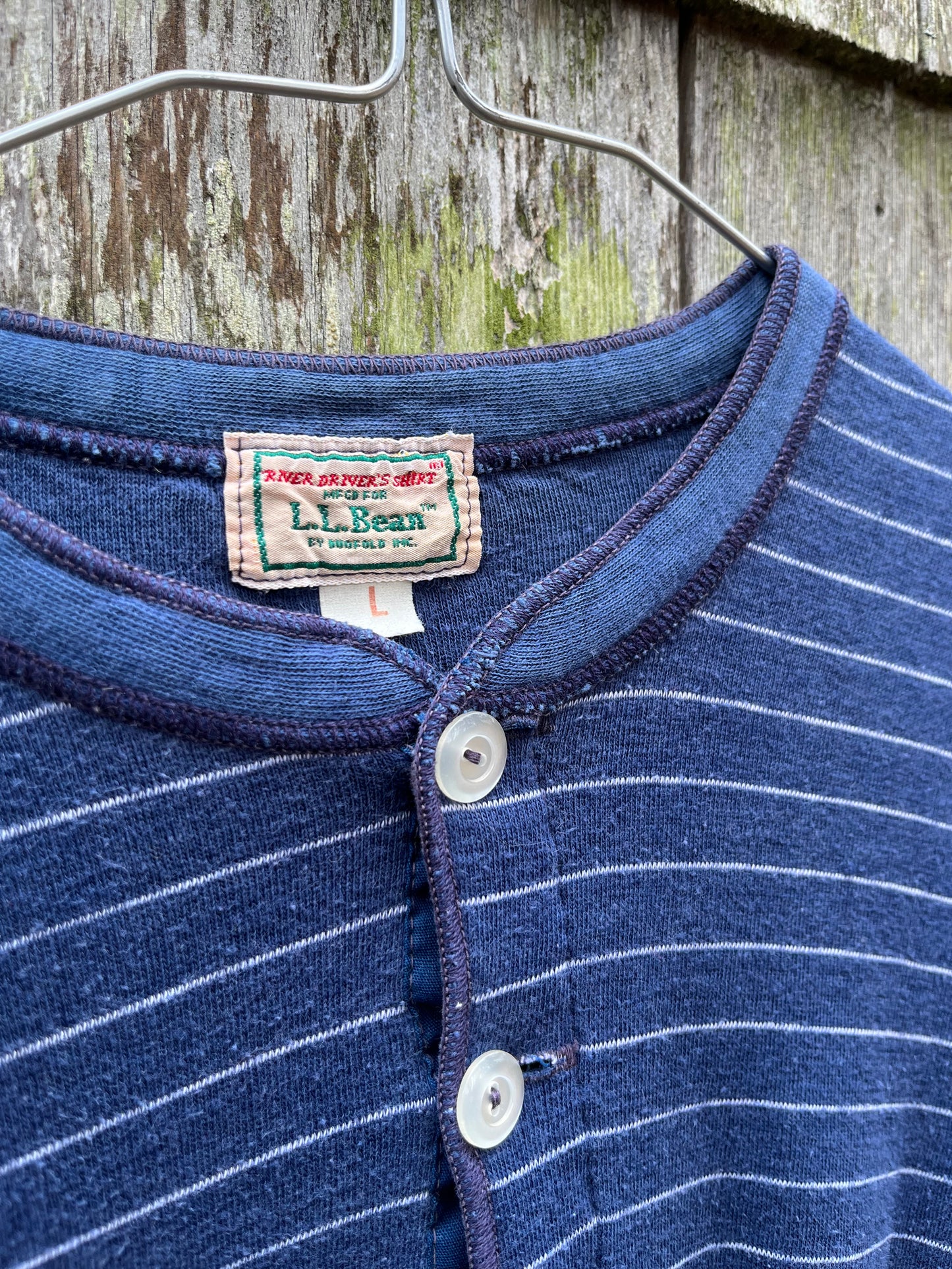 80s L.L. Bean Striped River Driver Thermal Shirt (M)