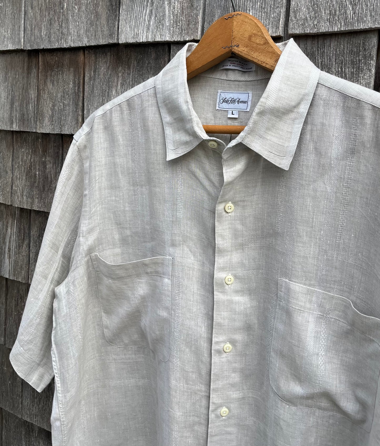 Saks Fifth Ave. Short Sleeve Linen Button Up Shirt (XL)
