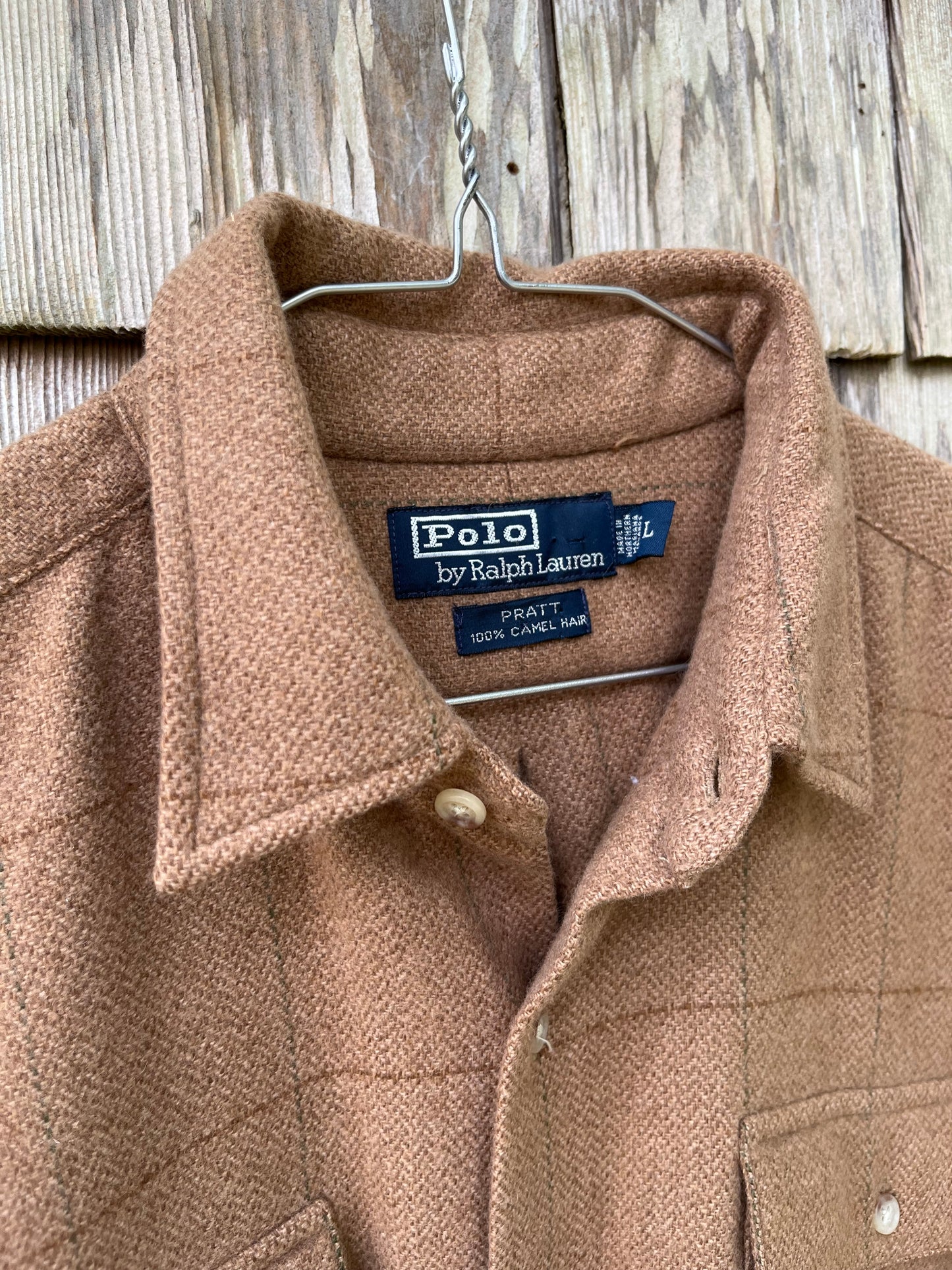 90s Polo Ralph Lauren ‘Pratt’ Camel Hair Wool Button Front Shirt (XL)