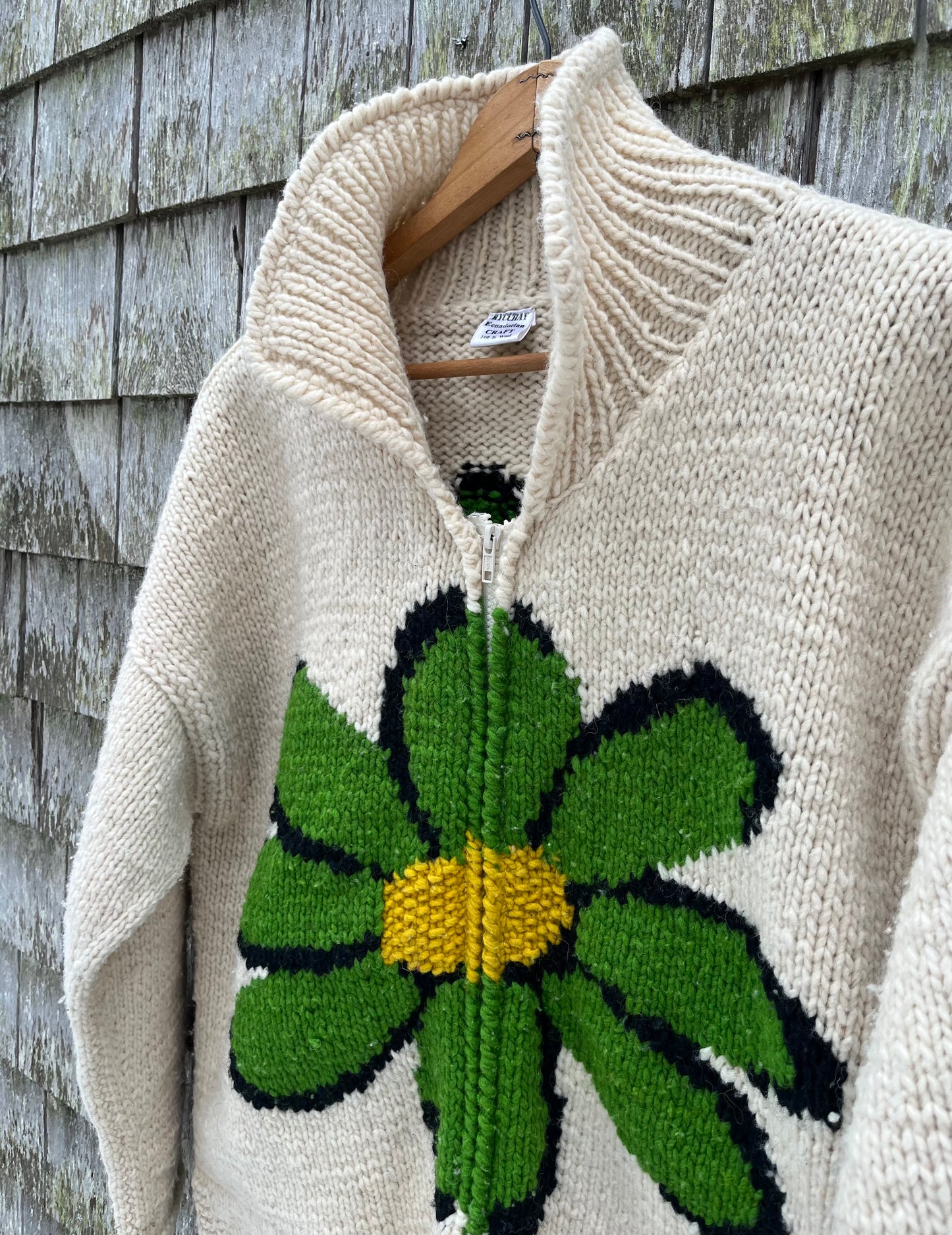 90s Rycchay Ecuador Wool Handknit Full Zip Sweater (L/XL)