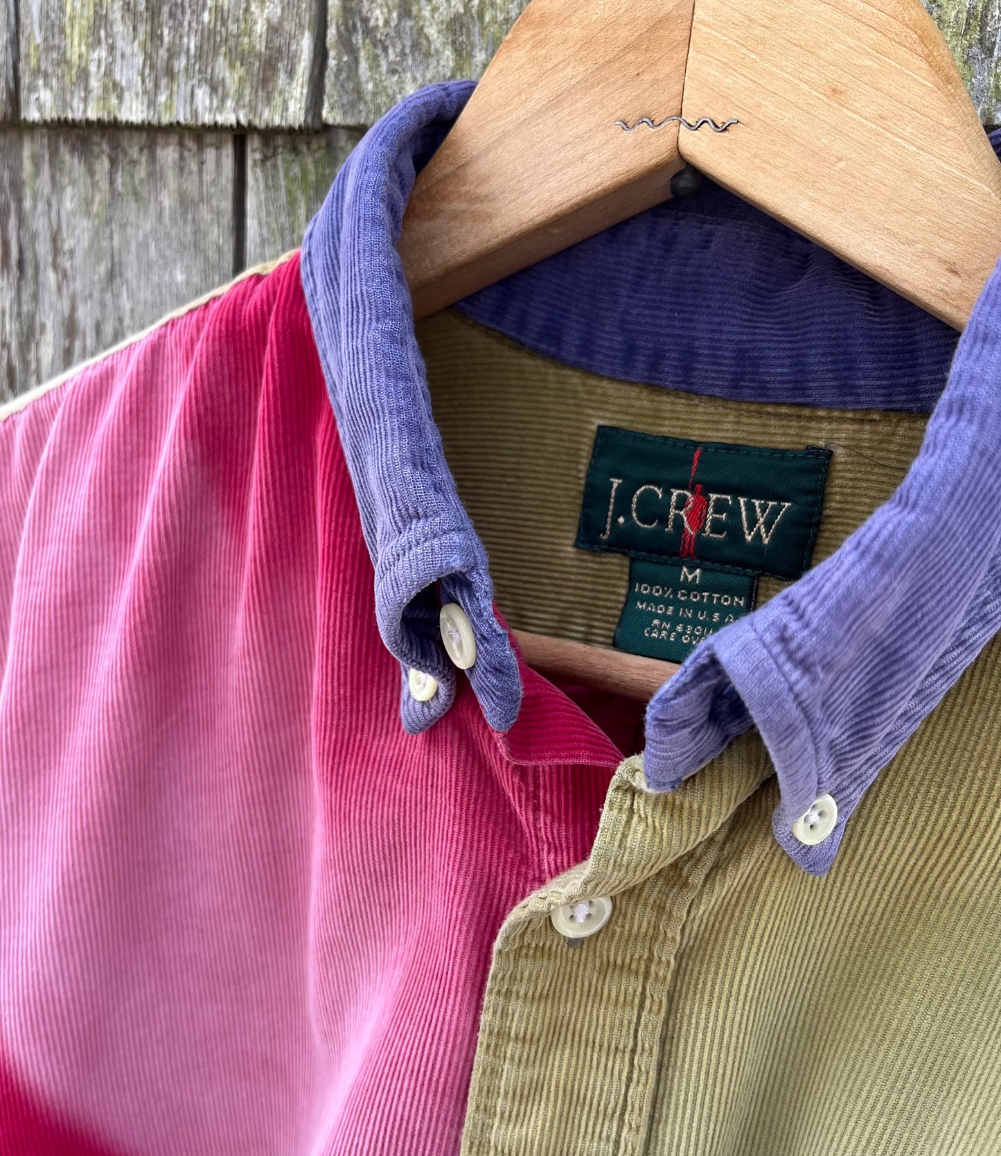 90s J.Crew Faded Colorblock Corduroy Button Down Shirt (M/L)